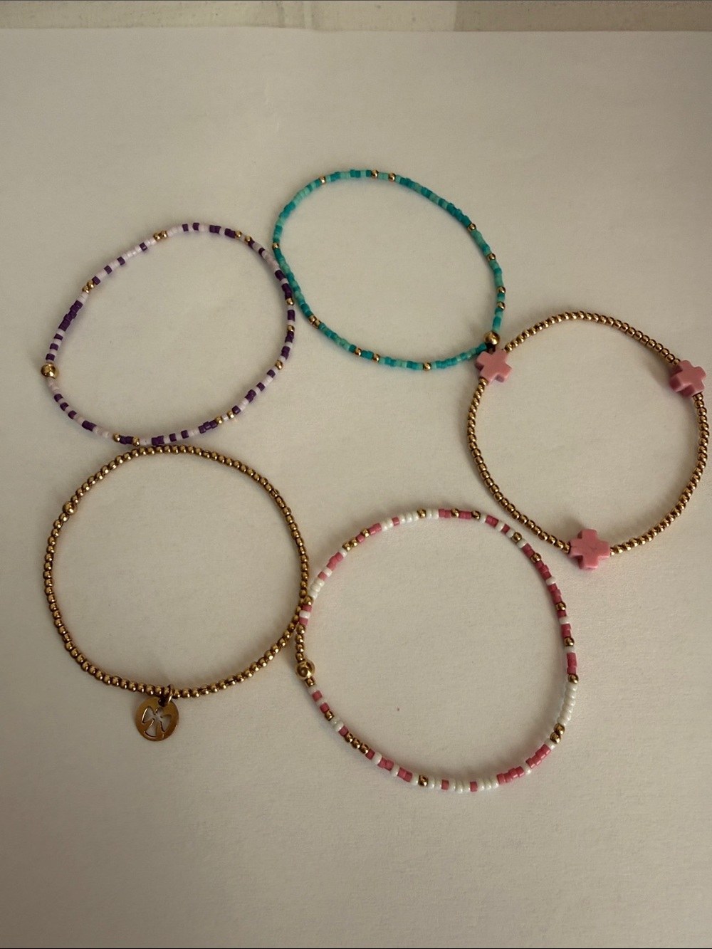 Stackable Beaded Bracelet Set - Pink, Purple, Turquoise & Gold